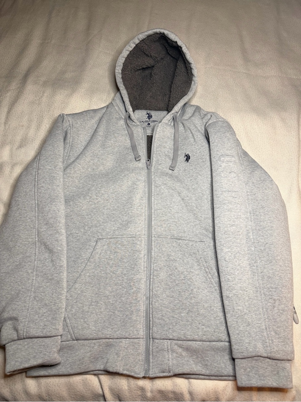 U.S. Polo Assn. Light Gray Sherpa-Lined Full-Zip Hoodie
